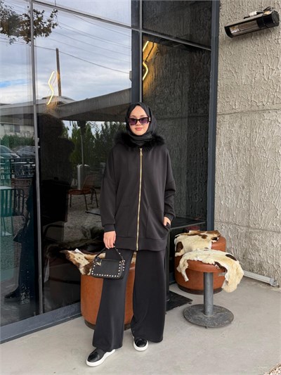NUSS 1078 Kürk Detay Takım Siyah
