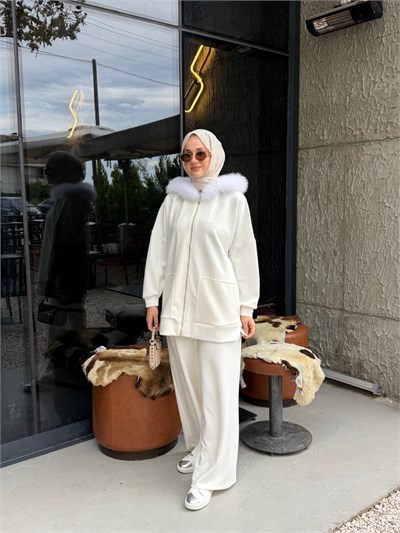 NUSS 1078 Kürk Detay Takım Ekru