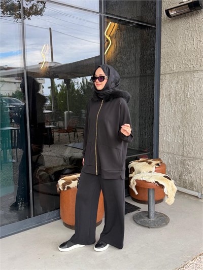 NUSS 1078 Kürk Detay Takım Siyah