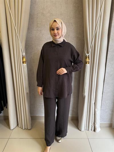 Nuss 1081 Kendinden Çizgili Pantolonlu Takım Bitter