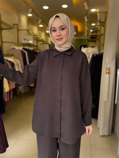 Nuss 1081 Kendinden Çizgili Pantolonlu Takım Bitter