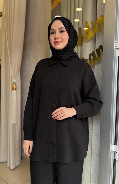 Nuss 1081 Kendinden Çizgili Pantolonlu Takım Siyah