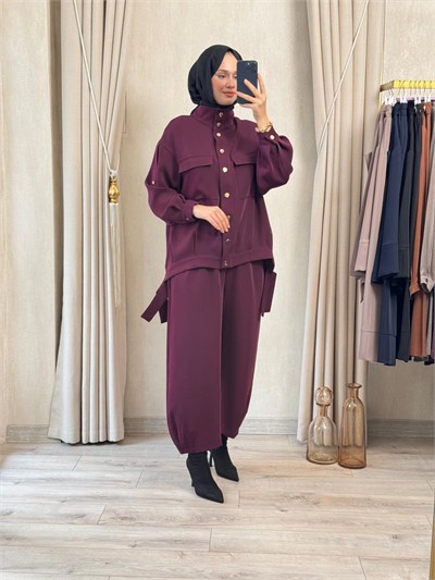 NUSS 1083 Şalvar Pantolonlu  Takım Mürdüm