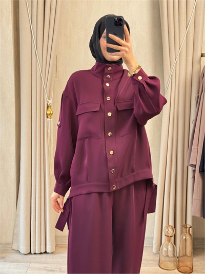 NUSS 1083 Şalvar Pantolonlu  Takım Mürdüm