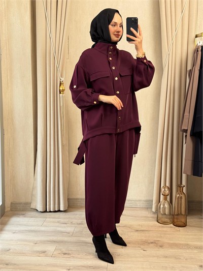 NUSS 1083 Şalvar Pantolonlu  Takım Mürdüm