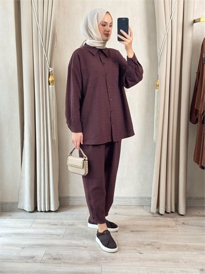 NUSS 1092 Kendinden Desenli Takım Mürdüm