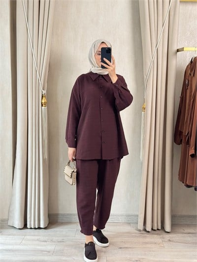 NUSS 1092 Kendinden Desenli Takım Mürdüm