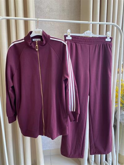 Nuss 1092 Yanı Şerit Detaylı Pantolonlu Takım MÜRDÜM