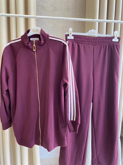 Nuss 1092 Yanı Şerit Detaylı Pantolonlu Takım MÜRDÜM