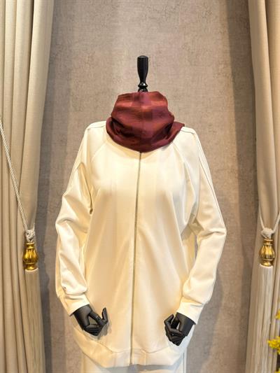 Nuss 1092 Yanı Şerit Detaylı Pantolonlu Takım Ekru