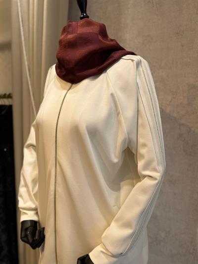 Nuss 1092 Yanı Şerit Detaylı Pantolonlu Takım Ekru