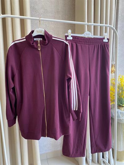 Nuss 1092 Yanı Şerit Detaylı Pantolonlu Takım MÜRDÜM