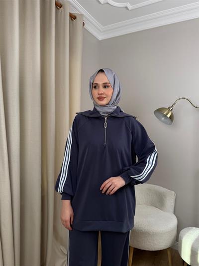 Nuss 1093 Şerit Detaylı Pantolonlu Takım Lacivert