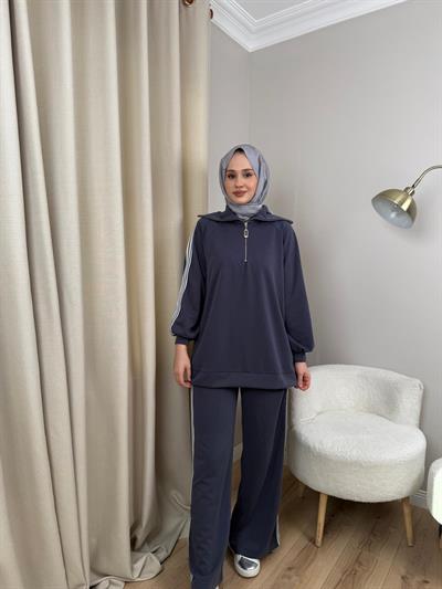Nuss 1093 Şerit Detaylı Pantolonlu Takım Lacivert