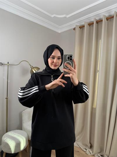 Nuss 1093 Şerit Detaylı Pantolonlu Takım Siyah