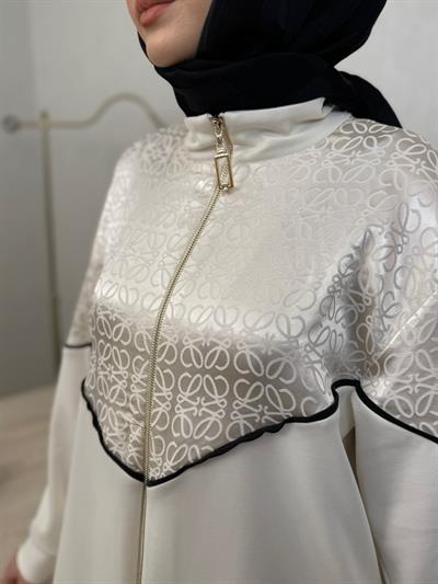 Nuss 1095 Jakar Detaylı Bambu Pantolonlu Takım Ekru