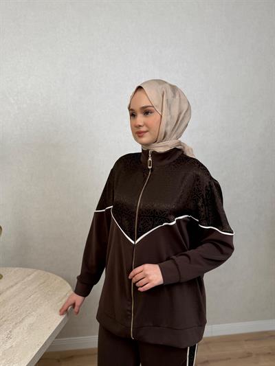Nuss 1095 Jakar Detaylı Bambu Pantolonlu Takım Kahverengi