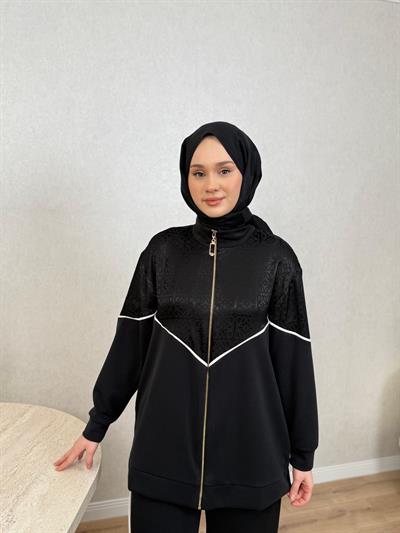 Nuss 1095 Jakar Detaylı Bambu Pantolonlu Takım Siyah
