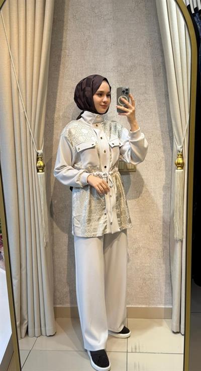 Nuss 1097 Beli Büzgü Detaylı Pantolonlu Takım Taş