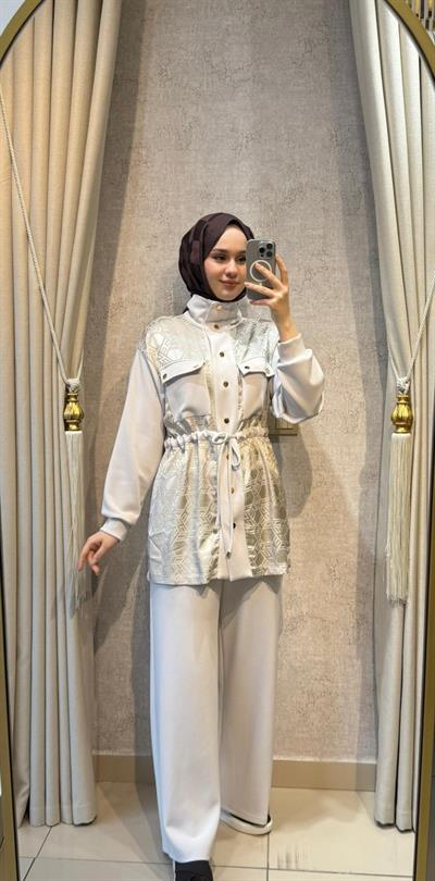 Nuss 1097 Beli Büzgü Detaylı Pantolonlu Takım Taş