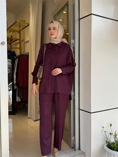 Tığ Triko 5021 Desen Mixli Pantolonlu Takım Bordo