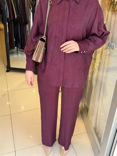 Tığ Triko 5021 Desen Mixli Pantolonlu Takım Bordo