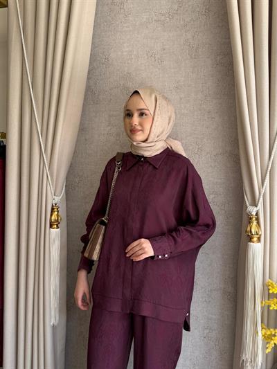 Tığ Triko 5021 Desen Mixli Pantolonlu Takım Bordo