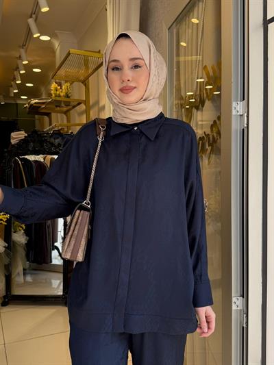Tığ Triko 5021 Desen Mixli Pantolonlu Takım Lacivert
