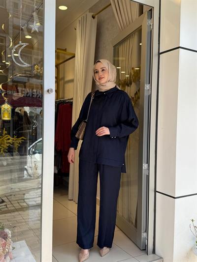 Tığ Triko 5021 Desen Mixli Pantolonlu Takım Lacivert