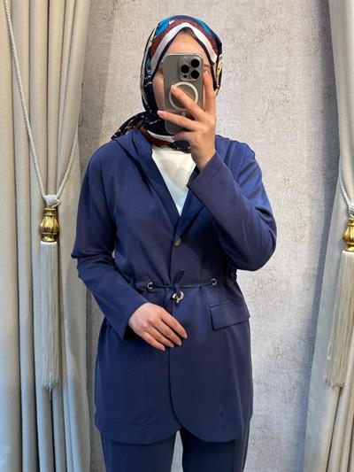 Tığ Triko 5095 Paraşüt Kumaş Kombinli Pantolonlu Takım Lacivert