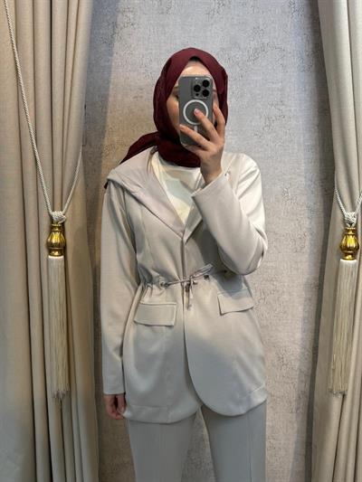 Tığ Triko 5095 Paraşüt Kumaş Kombinli Pantolonlu Takım bej
