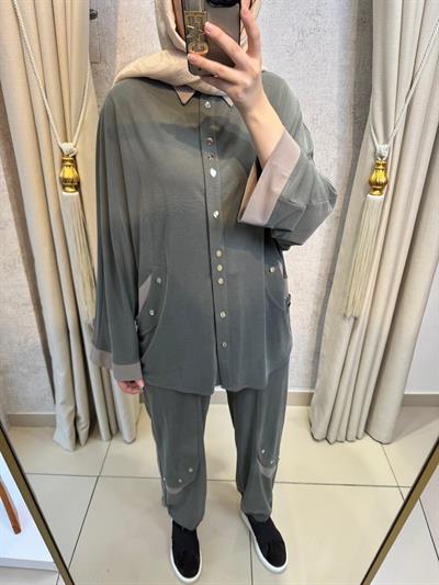 Tığ Triko 5126 Çıtçıtlı Tunik Pantolon Takım Yeşil