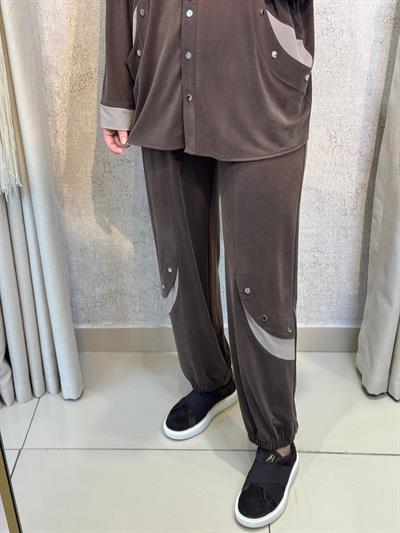 Tığ Triko 5126 Çıtçıtlı Tunik Pantolon Takım Kahverengi