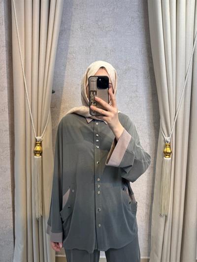 Tığ Triko 5126 Çıtçıtlı Tunik Pantolon Takım Yeşil