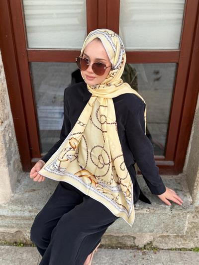 Wennora Lustre Etoile Zincir Desen Yün İpek Şal sarı