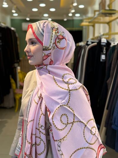 Wennora Lustre Etoile Zincir Desen Yün İpek Şal pembe