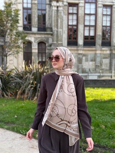 Wennora Lustre Etoile Zincir Desen Yün İpek Şal bej