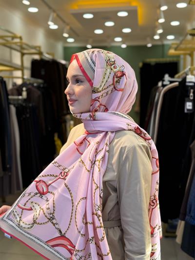 Wennora Lustre Etoile Zincir Desen Yün İpek Şal pembe