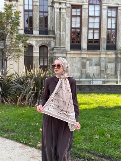 Wennora Lustre Etoile Zincir Desen Yün İpek Şal bej