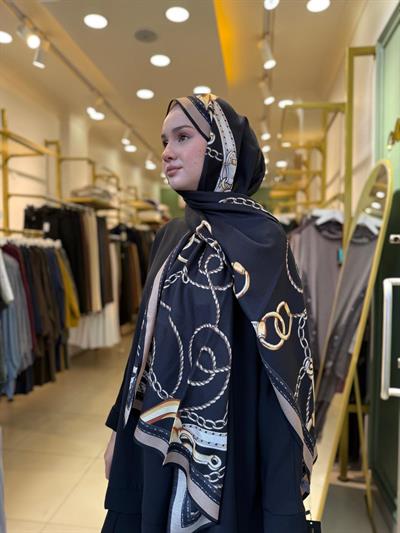 Wennora Lustre Etoile Zincir Desen Yün İpek Şal Siyah