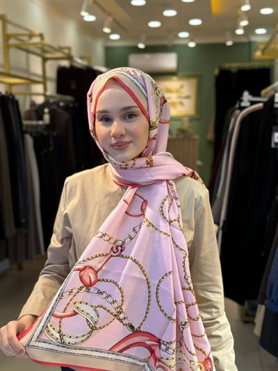 Wennora Lustre Etoile Zincir Desen Yün İpek Şal pembe