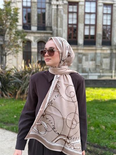 Wennora Lustre Etoile Zincir Desen Yün İpek Şal bej