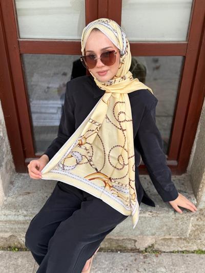 Wennora Lustre Etoile Zincir Desen Yün İpek Şal sarı