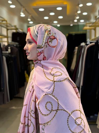 Wennora Lustre Etoile Zincir Desen Yün İpek Şal pembe