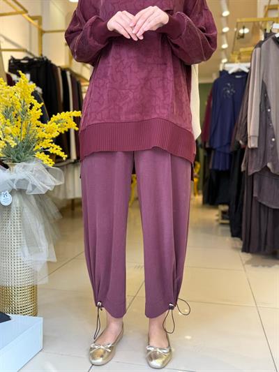 Sentez Paçası Kapsüllü Aura Şalvar Pantolon 5615 Bordo