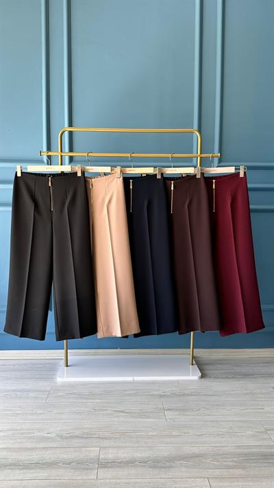 Sentez Queen Kısa Geniş Paça Pantolon 5565 Kahverengi