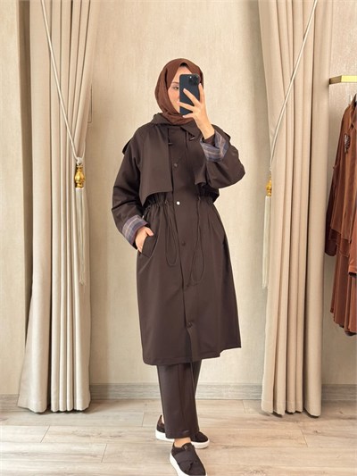NUSS 6067 Kolu Ekose Detay Trench Bitter