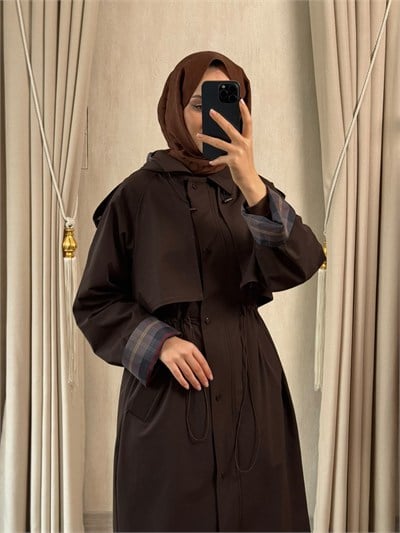NUSS 6067 Kolu Ekose Detay Trench Bitter