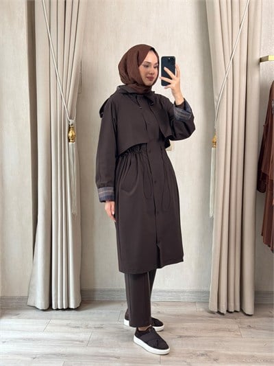NUSS 6067 Kolu Ekose Detay Trench Bitter