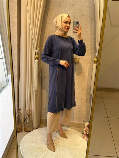 Behrem Büyük Beden Tesettür Tunik 20139 İndigo